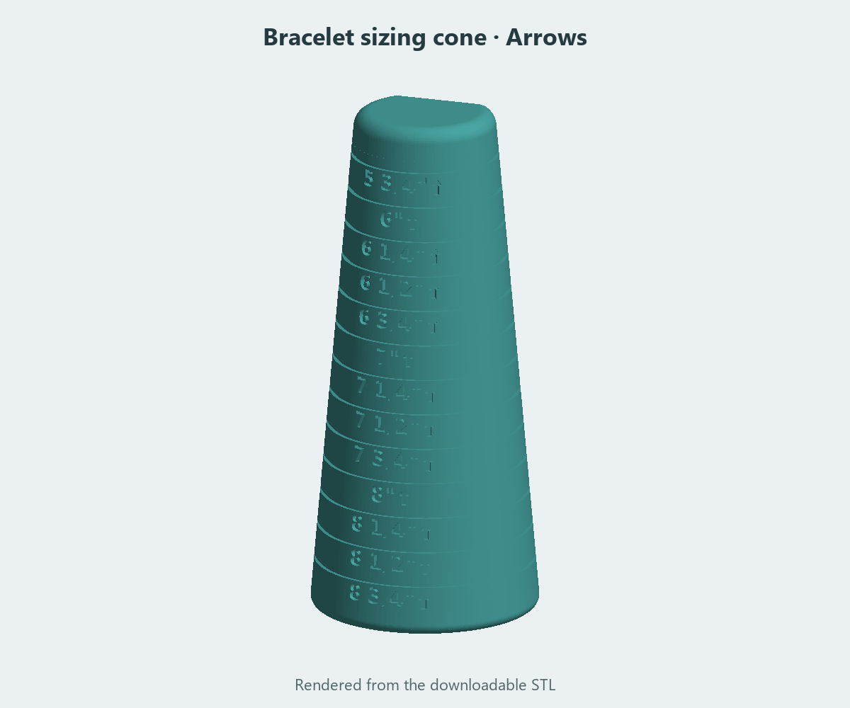 Bracelet sizing cones: Arrows