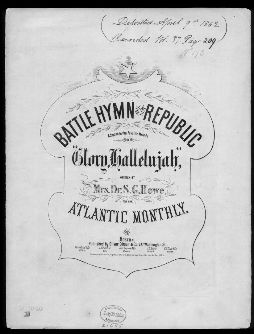 1862 sheet music for Battle Hymn of the Republic