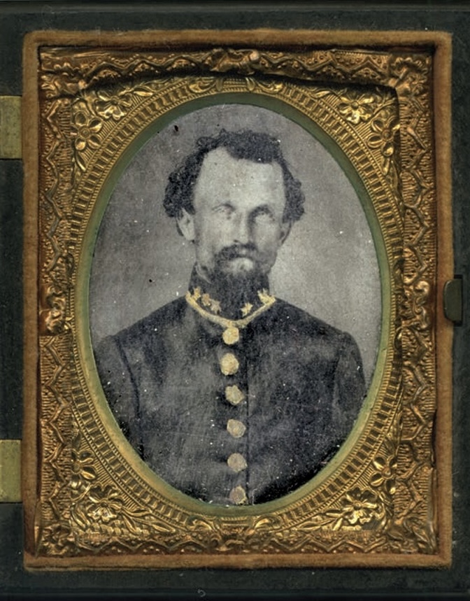 Ninth-plate ambrotype portrait of Jeffrey E. Forrest in Confederate uniform